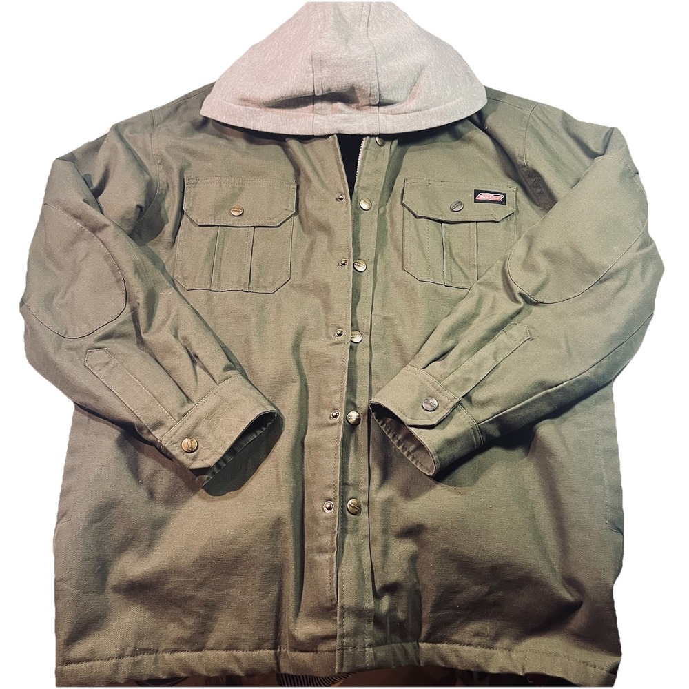 Dickies Jacket Mens Large Green Hooded‎ Quilted Lined Canvas Work Coat Utility